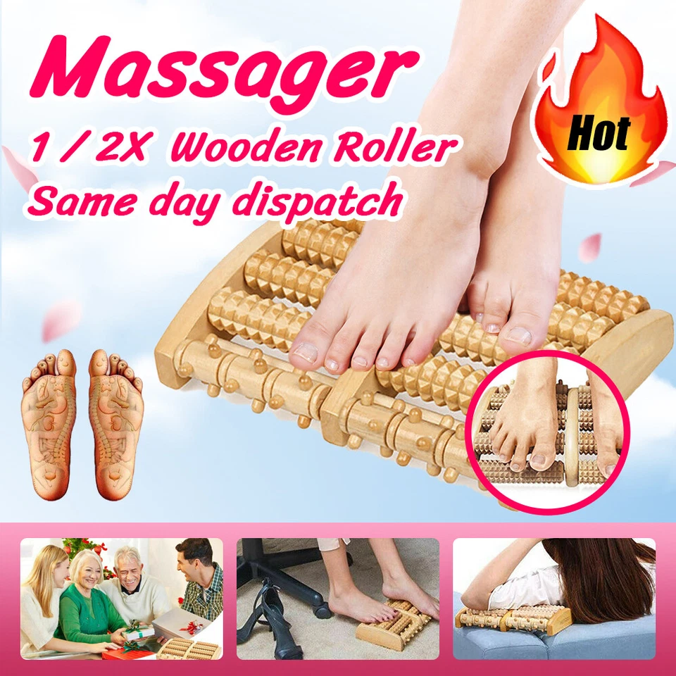 LARGE Wooden Foot Pain Massager 5 Roller Care Reflexology Relax Stress Relief AU - image 1 of 4