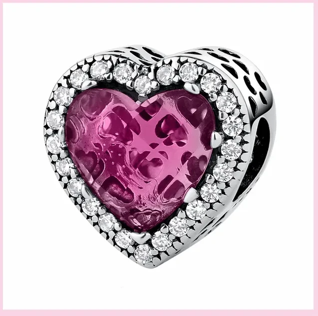 Charm Anhänger für Armband Herz Pink Silber Zirkonia Strasssteine Geschenkidee - Bild 1 von 1
