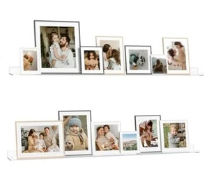 Acrylic Clear 2 Pack 72 Inch Floating Shelves, Picture Frames Display Rack - Picture 1 of 8