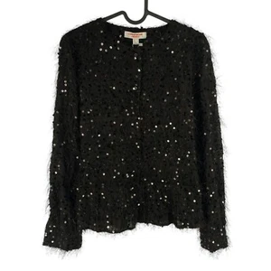 Leandra Medine x Mango Women Black Sequin Long Sleeves Shirt Size L - Picture 1 of 11