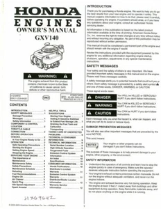 Honda GXV140 Engine Owners Manual : 31ZG9642 - Picture 1 of 1