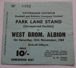 1969/70 Division 1 Tottenham Spurs v West Brom WBA Ticket Stub - Picture 1 of 2