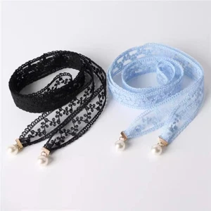 Cinturón de encaje para mujer imitación perla floral bordado correa cintura cadena accesorio cinta - Imagen 1 de 21