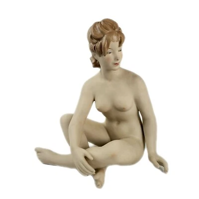 Rare Wallendorf Germany Porcelain Figurine Sitting Girl Nude Marked Large 8.5" - Image 1 of 4