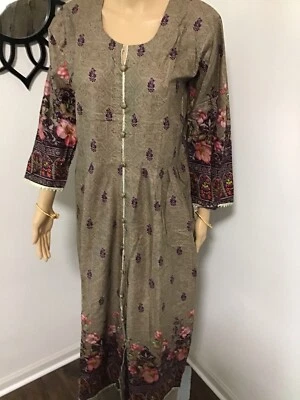 Pakistani Indian Trendy Designer Long Kurta  Maxi Lawn Cotton Small - Image 1 of 4