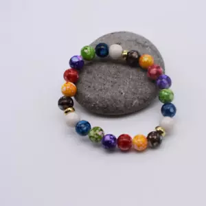 Chakra Beaded Bracelet Colourful Natural Crystal Mens Womens Unisex Jewellery - Picture 1 of 7