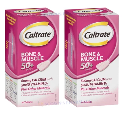 2 x Caltrate Hueso y Músculo 50+ 600mg Calcio 500UI Vitamina D3 + Minerales 60 Tabs Foto 1 de 4