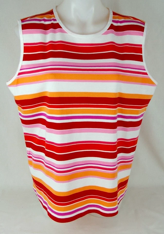 Camiseta sin mangas Studio Works multicolor a rayas cuello redondo para mujer talla XL 100 % algodón Foto 1 de 4