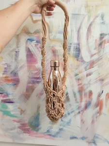 Handmade Macrame Water Bottle Holder. Unique Bottle Carrier. Ideal for walks Tan - Picture 1 of 4