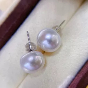 huge AAAA++ 13-14 mm white South SEA pearl earrings 925 silver stud - Picture 1 of 3