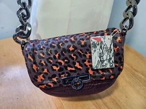 Mode in Pelle Sophia Cross Body Bag Burgundy - Leopard Patent Mocc Croc  - Picture 1 of 3