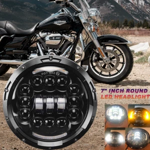7" Inch Round Halo LED Headlight DRL RED For Harley Davidson Touring Road King - Picture 1 of 12