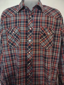Wrangler Western  Shirts Red & Blue Plaid XL Pearl Snaps Long Sleeve - Picture 1 of 8