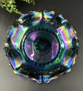 Vintage Indiana BLAU HOSTESS STAR DIAMOND Karneval Glas 10" TELLER gekräuselt - Bild 1 von 9