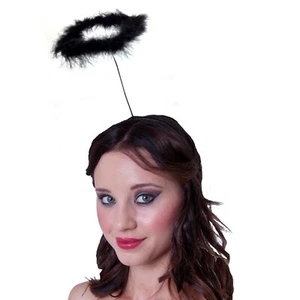 Black Marabou Feather Halo Dark Angel Halloween Costume Accessory Headband - Picture 1 of 1