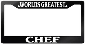 Glossy Black License Plate Frame WORLD'S GREATEST CHEF Auto Accessory - Imagen 1 de 1