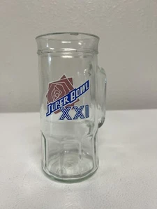 SUPER BOWL XXI Fisher Nuts GLASS Beer Mug Giants & Broncos JANUARY 25, 1987 7" - Picture 1 of 4