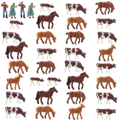 36pcs Model Trains HO Scale 1:87 Painted Cows Horses Farm Animals Figures - Image 1 of 4