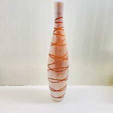 Vintage Mid Century Art Glass Bud Vase White Striped Cut To Orange 16 1/4”