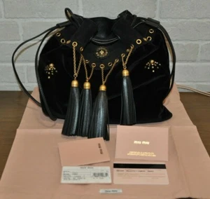 Authentic New Miu Miu Black Velvet Tassel Chain Hobo Bag - Picture 1 of 11
