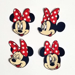 4 Stück Minnie Mouse Stoff Bügelapplikation. Aufnäher Basteln süße rosa Schleife groß - Bild 1 von 3