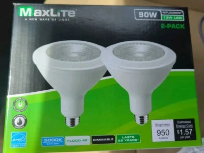 2 Pack MaxLite 13W LED Dimmable 90W Replacement 5000K Flood Light INDOOR OUTDOOR - Image 1 of 4