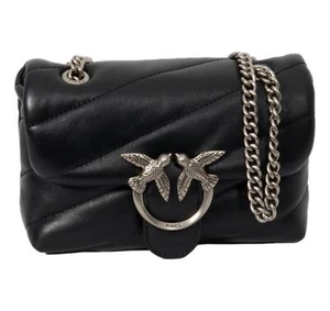 Pinko Tasche Frau Love Baby Blätterteig Schaf Quaste Logo Silber Schwarz Farbe - Bild 1 von 4