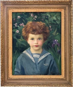 1921 AMERICAN IMPRESSIONIST PORTRAIT PAINTING Young Boy ALPHAEUS PHILEMON COLE - Picture 1 of 6