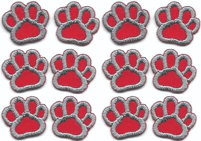 Red Dog Paw Print Patch Embroidered Cut out Iron on Sew on (5/8" in) Lot of 12 - Image 1 of 2
