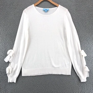 Maglione CeCe Donna Small Bianco Maglia Nastro Legato Manica Fessura Miscela Modale Casual - Foto 1 di 9