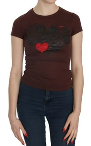 Blusa EXTE Marrón Corazones Manga Corta Informal Camiseta Top IT40 / US6 / S PRECIO DE VENTA SUGERIDO POR EL FABRICANTE $200 - Imagen 1 de 5