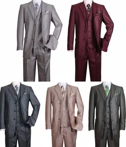 Men's 3 Button Fashion Suit Edged Notch Lapel Jacket w/ Pants Vest Set 5909V - Picture 1 of 13