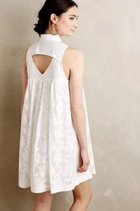 HD In Paris Laced Poplin Swing Dress Size Small Petite White Anthropologie - Picture 1 of 12