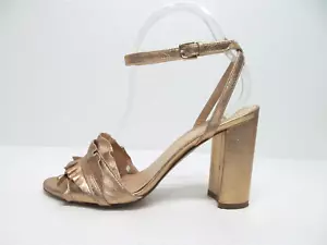 J.Crew Sandals Metallic Gold Leather Ruffle Strap Block Heel Women's Size 8.5 - Picture 1 of 10