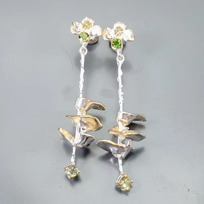 Jewelry for gift Natural Peridot Earrings 925 Sterling Silver /B-E0377 - Image 1 of 4