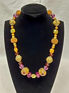 Vintage indonesische Kaschmir Polymer Ton Kristall Strass Perlen Halskette - Bild 1 von 11