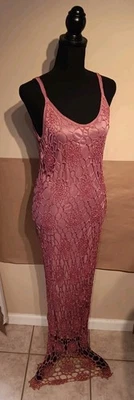 Vestido de noche vintage Alfredo-Venini crochet malva -talla grande hasta el suelo- #NUEVO CON ETIQUETAS Foto 1 de 4