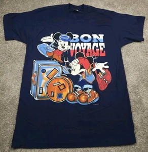 Vintage Mickey Mouse T Shirt Mens Large Blue Jerry Leigh Bon Voyage Made In USA - Picture 1 of 22
