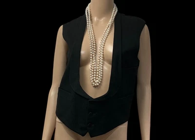 Chaleco formal eduardiano para hombre chaleco negro lana chal solapa antiguo siglo 1900 Foto 1 de 4