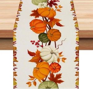 Corredor de mesa de otoño hojas de arce calabaza 13x72 pulgadas cosecha de otoño estacional gracias - Imagen 1 de 4