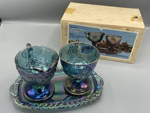 Indiana Carnival Glass Iridescent Harvest Grape Sugar Creamer & Tray 0470 W/ Box - Picture 1 of 9
