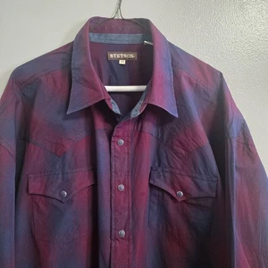 Stetson Men’s Western Snap Shirt 3XL – Purple Plaid Long Sleeve - Picture 1 of 8