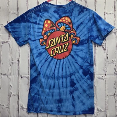 Santa Cruz Shirt Mens Sz Small Blue Tie Dye Mushroom Skateboard Surf Beach Logo - Image 1 of 4