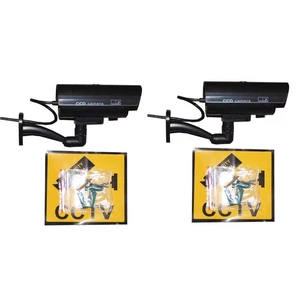 Black 2x Dummy Security Camera Fake Flashing Light Home Surveillance Waterproof - Picture 1 of 14