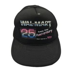 Vintage Walmart 25th Anniversary Trucker Hat Mesh Cap Black Retro Logo NOS  - Picture 1 of 14