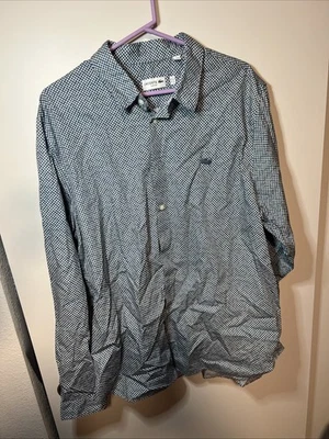Lacoste Shirt Mens 18.5 Slim Fit Blue Geometric Circle Dot Long Sleeve Button Up - Image 1 of 4