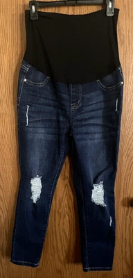 Celebrity Pink Distressed Maternity Jeans Full Belly Dark Wash Women's Size Lg. - Image 1 of 4