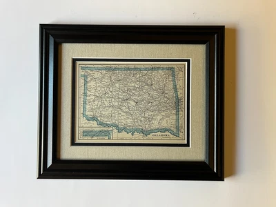 1934 "Blue" OKLAHOMA State Map by C.S. Hammond, Framed/Double Mat SEE DESCRIP - Image 1 of 3