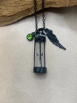 Black Hourglass Cremation Necklace for Ashes Urn Pendant "My Heart" Memorial - Image 1 of 4