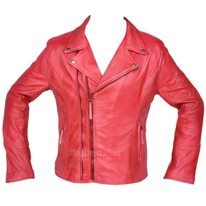 Women Leather Jacket Biker Style Lamb Biker Plain Cherry Leather Biker Jacket - Picture 1 of 1
